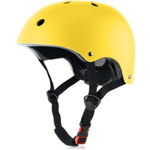 Skateboard Bike Helmet, Lightweight Adjustable, Multi-Sport for Bicycle Skate Scooter, 3 Sizes for Adult Youth & Kids (Large: 57-61 cm / 22.4"-24", Matte Yellow)