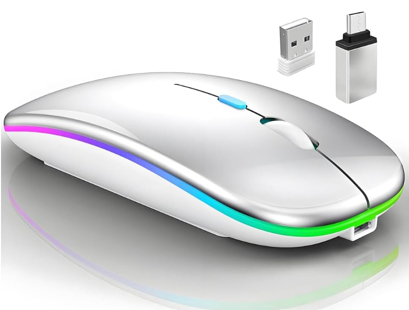 Wireless Bluetooth Mouse for MacBook Air/Mac/Pro/Laptop/Computer/PC,Rechargeable Dual Mode Switch Mouse Bluetooth 5.2/3.0 and 2.4GHz USB Receiver (Silver) 