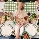 48PCS Sage Green Gingham Paper Plates and Napkins Sets - Sage Green Scalloped Party Supplies Tableware, Disposable Dinner Plates Napkins Kit for Birthday Baby Shower Wedding Party Decorations