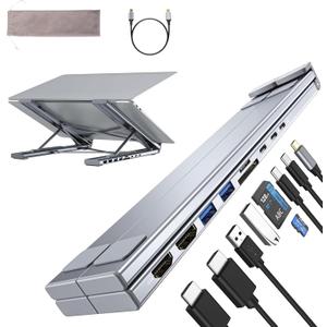 M91 Laptop Docking Station Dual Monitor Stand, 9 in 1 USB C Hub 2 HDMI 4K@60Hz, Portable Laptop Stand with USB Ports, Multiport Adapter USBC Dock Station Computer Holder for MacBook Pro/Air