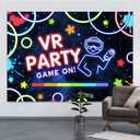 7x5ft Game On VR Party Backdrop Birthday Game Night Background Colorful Video Game Bday for Boy Party Decoration Neon Theme Level Up PlayStation Glow Gamer Photography Supplies Photo Booth Props