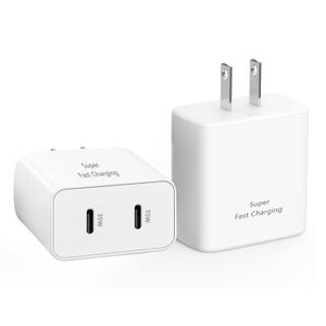 USB C Wall Fast Charger Block,35W 2-Port Type C Charger Fast Charging Block PD Power Charger Adapter+QC 3.0 USB Multiport Charger Brick for Apple iPhone 17/16/15/14/13 Pro Max,iPad,Galaxy S25/24-2Pack