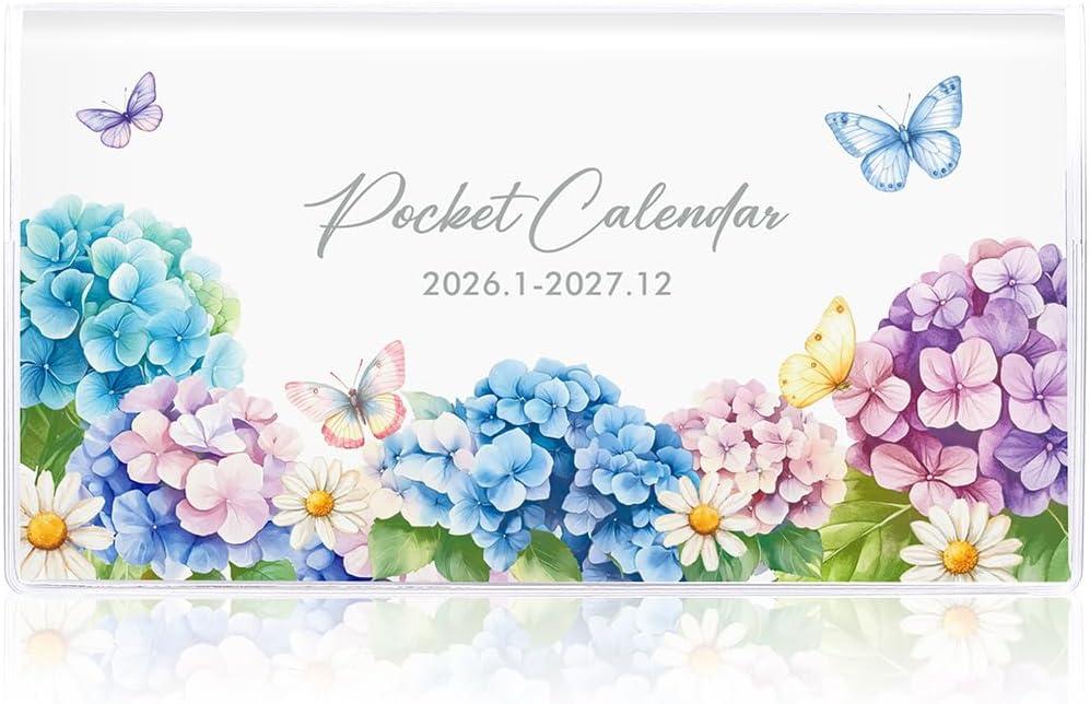 2 x Pocket Calendar 2026-2027 for Purse, Small Pocket Planner 2026-2027 for Purse 3.56.5In,24 Month Organizer from Jan 2026- December 2027 Mini Planner with Pvc Cover for Organizing & Planning (Hydrangea)