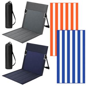 Yalikop 4 Pcs Foldable Poolside Chair Set with Towels, Portable Beach Floor Seats with Back Support and Carry Bag, Lightweight Outdoor Chairs for Pool Beach Camping Lawn(Dark Blue and Gray)