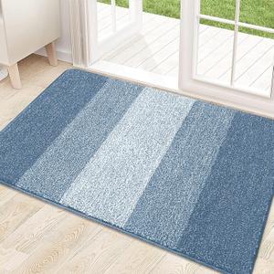 Kitinjoy Indoor Outdoor Door Mat, 32x20 Non-Slip Absorbent Dirt Trapper, Low-Profile Washable Inside Entrance Front Floor Mat, Sturdy Soft Entry Doormats for Entryway, Light Blue