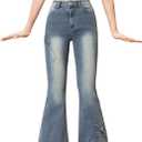 Floerns Girl's Bowknot High Waisted Bell Bottom Jeans Flare Leg Y2k Denim Pants Medium Wash 9Y