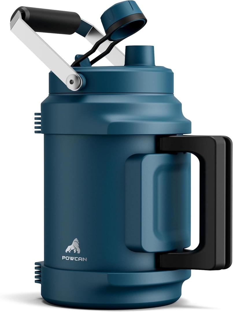 Half Gallon Water Jug for Men: 2-in-1 Straw Spout Lid, Dual Handle, Leakproof, Keep Cold 48H, 64 oz Insulated Water Bottle for Outdoors, Travel, Gym, Trip, Workout, Daily, Hydration, Picnic (Deepsea)