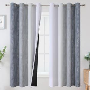 Estelar Textiler Grayish White and Grey Blackout Curtains for Living Room, Ombre Thermal Insulated Noise Reducing Blackout Drapes for Bedroom, Full Room Darkening Grommet Curtains, 52Wx63L, 2 Panels