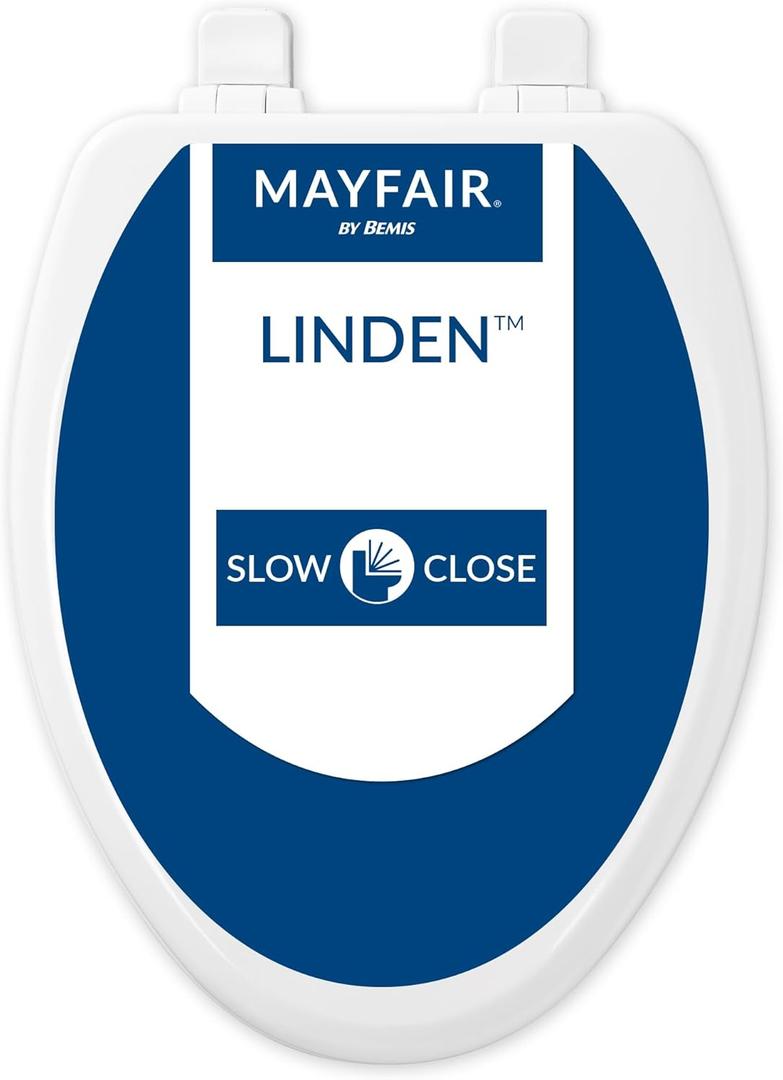 Mayfair Linden Slow Close Toilet Seat, Non Slip Heavy Duty Wood, Easy Install, Elongated, White