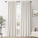 SPWIY 100% Blackout Linen Curtains 84 inches Long 2 Panels for Bedroom Natural Cream Ivory Back Tab Rod Pocket Curtain Boho Neutral Thermal Insulated Room Darkening Window Drapes for Living Room