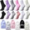 12 Pairs Pilates Socks for Women Non Slip Yoga Grip Socks with 6 Drawstring Bag for Yoga Ballet Barefoot Barre Dance