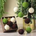 Jetec 12 Pcs Neutral Velvet Christmas Ball Ornaments 2.36 Inch Flocked Xmas Tree Hanging Decoration Plastic Velvet Christmas Ornaments with 6 Styles for Xmas Holiday Party Decoration