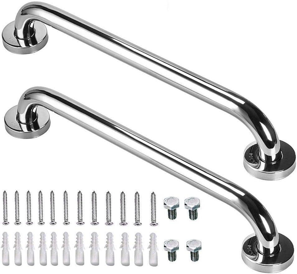 16 Inch Stainless Steel Shower Grab Bar 2 Pack, Munzong Balance Handrail Shower Bar - Bathroom, Bathtub Mounted Safety Hand Support Rail, Handicap, Elderly, Disabled, Injury, Senior Assist Bath Handle (Chrome)
