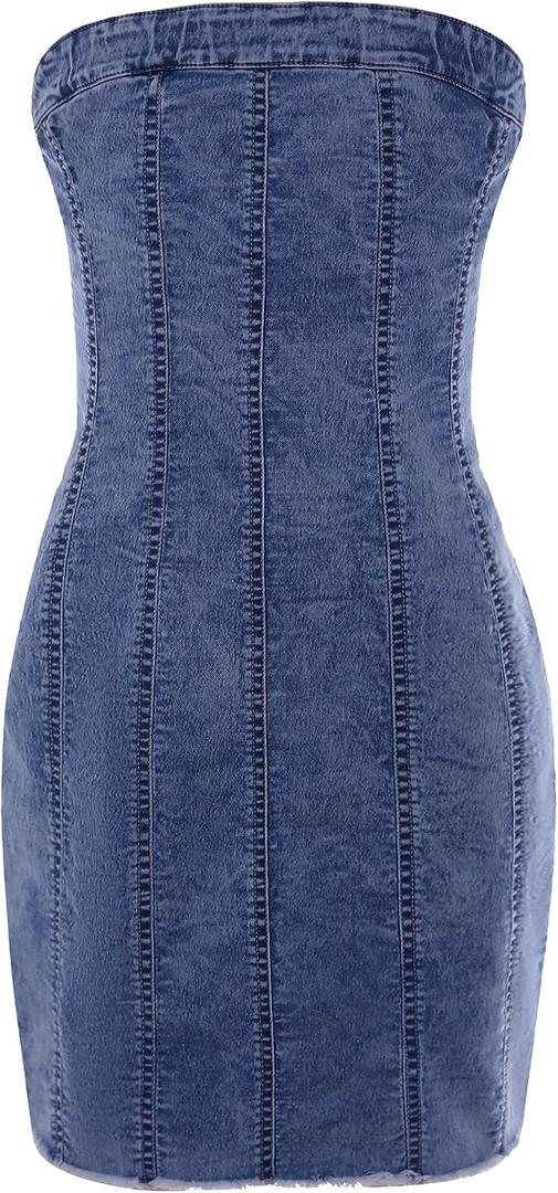 EXARUS Girls Denim Dress Spaghetti Strap/Strapless Jean Dresses Teen Party | Tween Casual Sleeveless Summer Mini Junior Dance Concert Vacation Birthday Cowgirl Western Chambray Kids Youth 8-14Y
