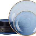 80pcs Disposable Clear Blue Plastic Plates With Gold Rim, Include 40-7 inch Dessert Plate and 40-10 inch Dinner-Plates for Party, Wedding and Birthday