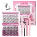 DIY Lash Extension Kit Individual Lashes Clusters Lash Bond and Seal, Clusters Lash Glue Remover and Eyelash Tweezers for Eyelash Extensions (10D+20D-0.07C, 8-16mm, Kit)