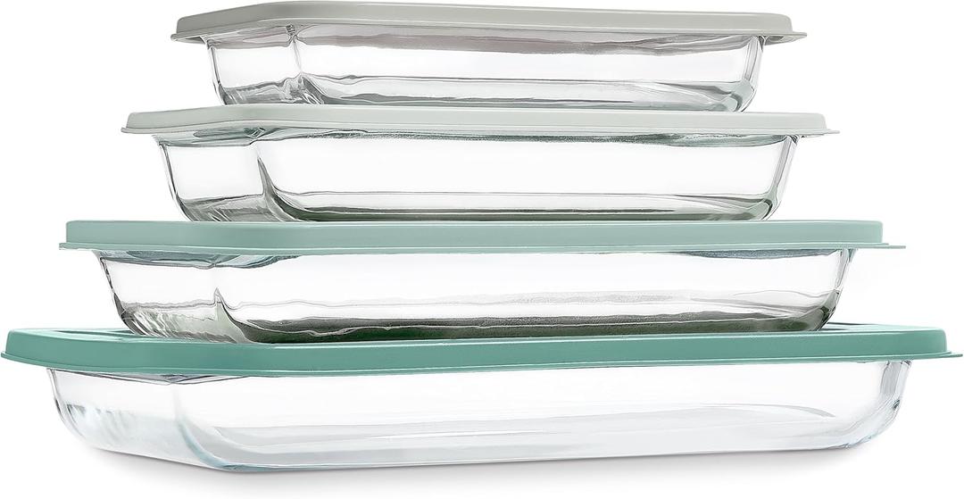 COOK WITH COLOR 8-Piece Deep Glass Baking Dish Set with Plastic Lids  Casserole and Food Storage Containers for Lasagna, Leftovers  Freezer-to-Oven, Microwave & Dishwasher Safe, Sage
