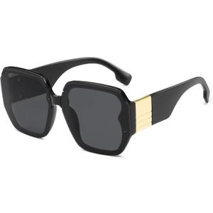 AMOMOMA Vintage Oversized Square Sunglasses for Women,Fashion Big Sun Glasses UV400 Protection AM6636 (Black/Grey)