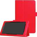 Tablet Cover for Amazon Kindle Fire 7 5th Generation SV98LN(2015 Release),Ultra Slim Folio Stand Lightweight Leather Case for Amazon Kindle Fire HD 7 2015 HD7 Gen 5th 7" (Li-Red)