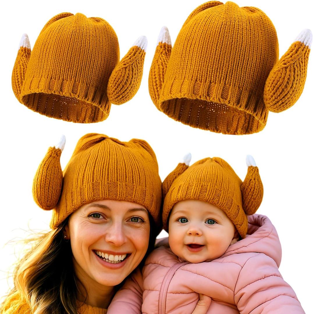 Toulite Thanksgiving Turkey Hats Warm Knitted Roasted Turkey Leg Hats Funny Brown Chicken Crochet Beanie Costume (1-5 Years Old, Adults)