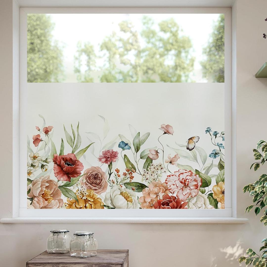 DKTIE Window Film Decorative Nature Easy Apply Come with Tools Creative Horizontal Pattern Design Frosted Glass 2 Way Privacy Window Film (S612, 17.7in X 78.7in)