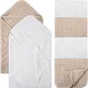 VitalCozy 6 Pcs Baby Muslin Hooded Bath Towels and Washcloths Muslin Cotton Hooded Baby Towels Absorbent Blankets for Gift Newborn Infant Shower (32 x 32 Inch,White,Beige)