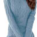 Langwyqu Womens Cable Knit Sweater Dress Sexy Long Sleeve Bodycon Turtleneck Mini Fall Sweaters Dresses (Large, Light Blue)