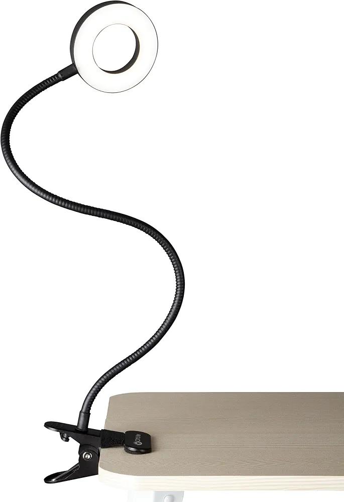 OttLite Capture Clip-On LED Desk Lamp and Ring Light for Desk, Use for Reading, Selfie, for Computer, ClearSun LED Technology, Dimmable with 3 Color Modes