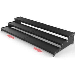 Spice Rack Organizer 3 Tier Expandable Display Shelf(12.8"-24.01" W) Non-skid Heavy Duty Sturdy Metal Iron Alloy Steel Step Racks 1 Pack/Black (1 PACK/BLACK, 1 Pack/Black)