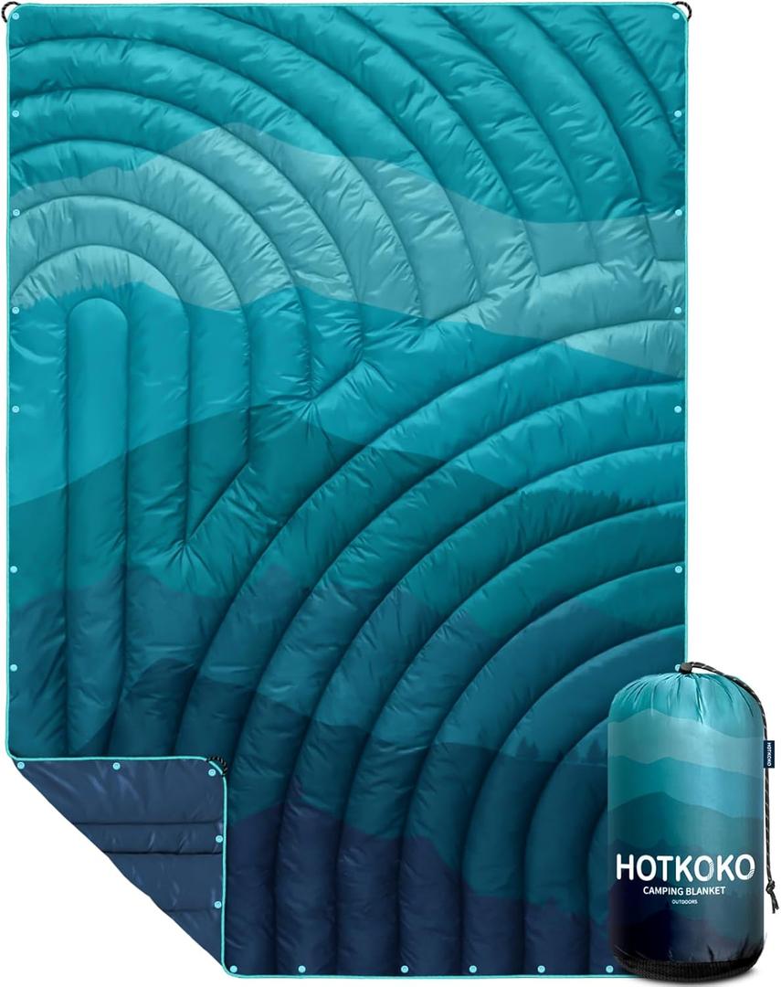 Camping Blanket,Lightweight Puffy Printed Camping Blanket Packable Outdoor Blanket for Camping,Traveling, Stadium, Hiking, Picnics (52x75", Blue Laminar Mountain)