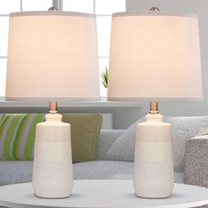 EUO 20.5" Ceramic Table Lamp Set of 2 for Bedrooms, White Lamps Set of 2 for Living Room, Minimalist Ceramic Lamps with White Barrel Lampshade, Matte White Ceramic Lamps for Nightstand