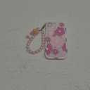 NITITOP Compatible for iPhone 15 Case Clear Cute Flower Floral Bear for Girls Women Pattern with Chain Lanyard Wrist Strap Soft TPU Shockproof Protective Girly for iPhone 15-Bear Pink