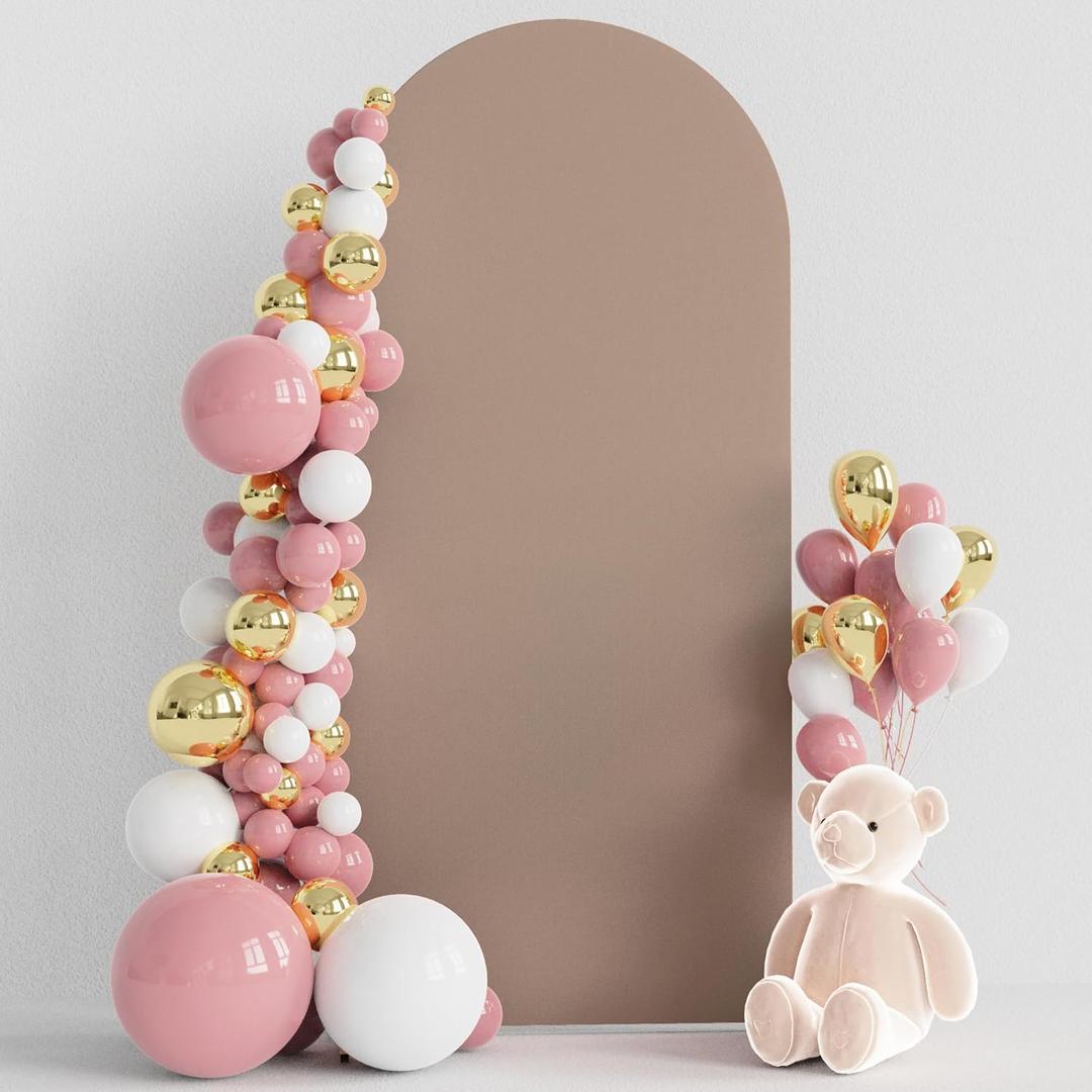 Wokceer 6FT Wedding Arch Cover Spandex Fitted Wedding Arch Stand Covers Round Top Nude Brown Chiara Arch Cover for Birthday Party Ceremony Banquet Decoration