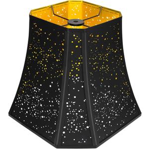 Square Cut Corner Metal Lamp Shades, 7" Top x 12" Bottom x 10.25" High Medium Bell Lampshade (Spider Fitter), Etched Starry Pattern for Table Lamps and Floor Lamps, Black Exterior with Gold Interior