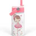 SANDJEST Ballet Water Bottle - Kids Water Bottle with Straw Lid - 12 Oz Insulated Stainless Steel Water Bottles for Kid Girls - Travel Cup for School Sports