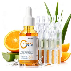 Vitamin C Facial Serum, Anti Aging & Wrinkle With Natural Vitamin C, Sodium Hyaluronate, Skin Brightening Face Serum for Dark Spots, Fine Lines & Wrinkles, All Type Skin Care 1 fl.oz+ 0.05 fl.oz x 10e