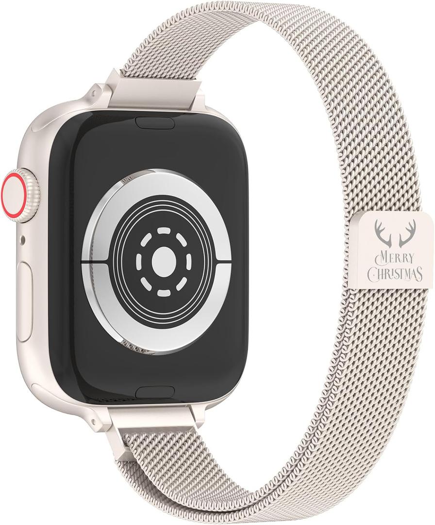 MARGE PLUS Slim Milanese Loop Compatible with Apple Watch Band for women 41mm 40mm 38mm 42mm 46mm 45mm 44mm, Stainless Steel Magnetic Mesh Strap work on iWatch Series 11 10 9 8 7 6 5 4 3 & SE 3 2 1