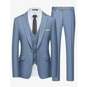 WULFUL Men’s Slim Fit Suit One Button 3-Piece Blazer Dress Business Wedding Party Jacket Vest & Pant Sweet Blue, M