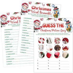 Christmas Games for Families, Christmas Party Games, Icebreaker, Word Scramble and Picture Quiz, Word Party Supplies for Adults, Xmas Winter Festival Unscramble Activity for 30 Players, 02