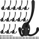 IBosins 14 Pack Big Heavy Duty Triple Coat Hooks Wall Mounted with 28 Screws, Black Retro Three Prongs Wall Hooks Utility Rustic Hooks for Coat, Bag, Towel, Umbrella