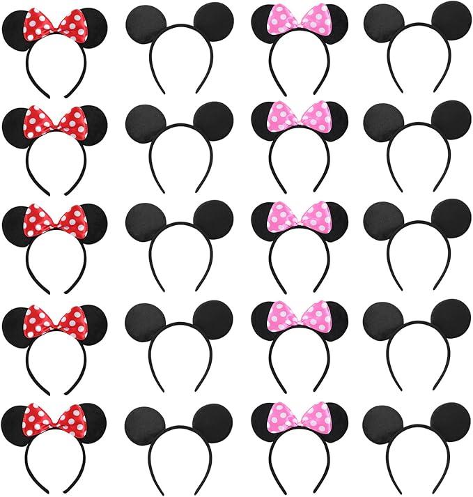 NEWTGAN 20 PCS Mouse Ears Headbands for Birthday Party Theme Park Costume Play Celebration for Boys and Girls 