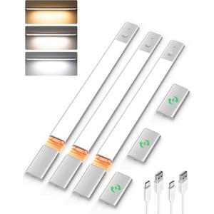 EZVALO Under Cabinet Lighting, Motion Sensor Closet Lights with 3 Extra Batteries, 76 LEDs Dimmable Eye-Caring Rechargeable LED Lights, 3 Color Temps, Under Counter Lights for Kitchen, Wardrobe (Silver)