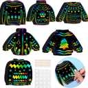 Wettarn 48 Pcs Ugly Sweaters Scratch Paper Christmas Scratch Ornaments for Kids Rainbow Art Christmas Tree Ornament Scratch Paper with Wooden Stylus for Kids Adults Christmas Party Handcraft Gift