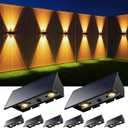 8 Pack Solar Powered Fence Lights Outdoor Up and Down Wall Mount LED Decorative Waterproof Lamps for Outside Deck, Porch, Backyard, House, Patio, Long-Lasting Lighting for All Night (Warm White)