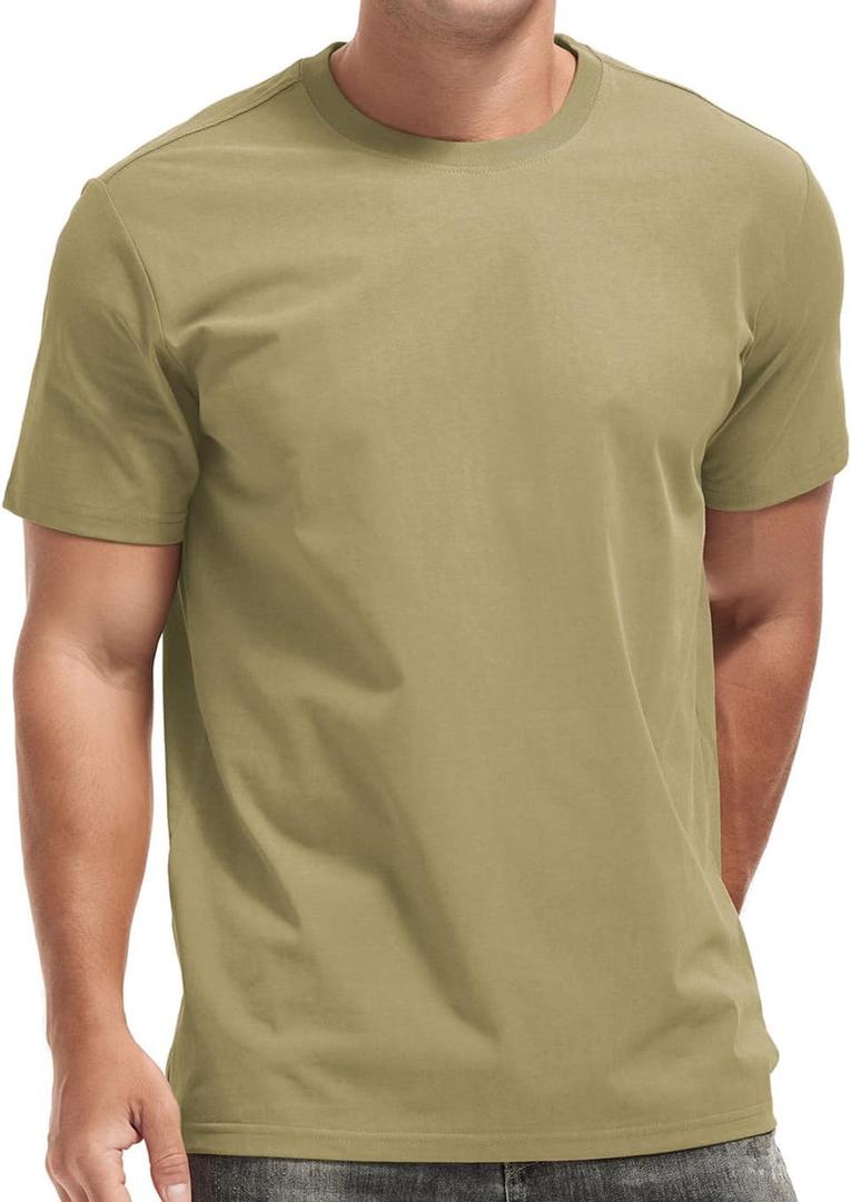 VEIISAR Men's Crew Neck T Shirt - Fitted Elastic Tees Fresh Print Tshirts - Pattern & Color 20+ (Green, XL)