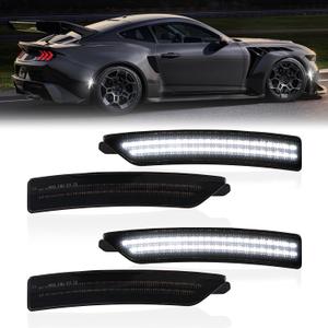 LED Side Marker Lights Front Rear Bumper Parking Signal Lamp Reflectors for 2024-2025 Ford Mustang S650 Gen7, Smoked Len 4PCS (White)