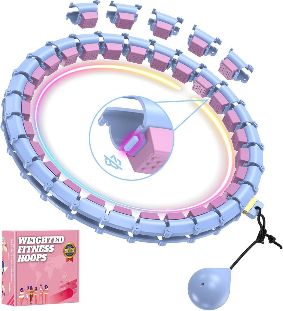 Fit Hoop Weighted Hula Pilates Circles, 32 Detachable Parts & 65-Inch Plus-Size Fit, Weight Loss Fitness Gear, Quiet Home Workout Tool (PURPLE)