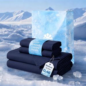 Bedsure Cooling Sheets for Hot Sleepers, Silver Infused Bed Sheets, Q-Max>0.46, Luxury Soft & Silky Smooth Queen Sheet Set, Deep Pocket Up to 16 Inches, 4 Pieces, Navy