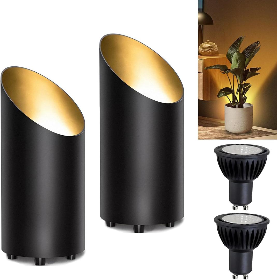 Spot Lights Indoor Uplights 8W Floor Can Uplighting Indoor with 3000K GU10 Bulb Desktop Corner Accent Lighting for Home Plant Picture Living Room with 5.9 FT Plug Cord and Foot Switch(2Pack)