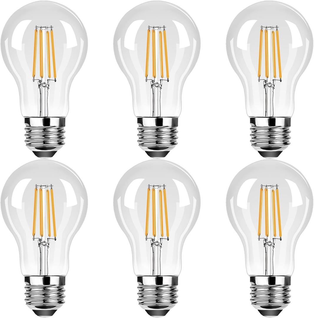 A19 E26 Base Vintage LED Edison Light Bulbs,2.5W(25W Equivalent) 250LM Warm White 2700K LED Edison Bulb for Home, Wall Sconce, Chandelier, Non-Dimmable,Clear Glass,6 Packs